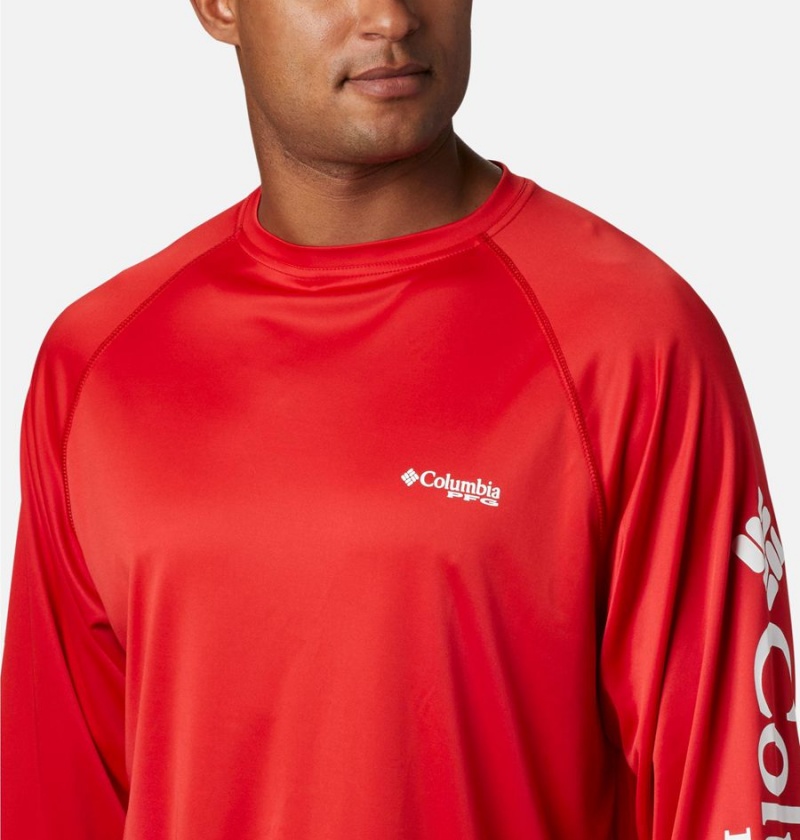 Red Men's Columbia PFG Terminal Tackle Long Sleeve T-Shirt | DFVWI-9437