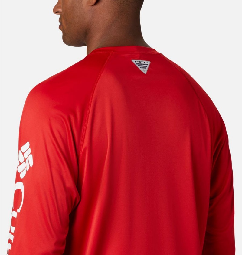 Red Men's Columbia PFG Terminal Tackle Long Sleeve T-Shirt | DFVWI-9437