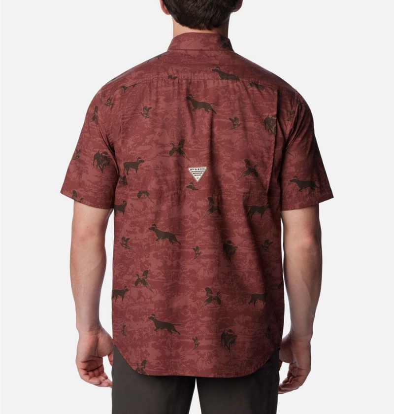 Red Men's Columbia PHG Super Sharptail Short Sleeve Shirt | SEBNV-1870