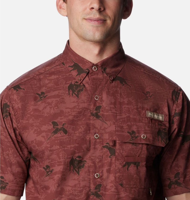 Red Men's Columbia PHG Super Sharptail Short Sleeve Shirt | SEBNV-1870