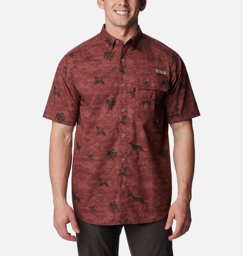 Red Men\'s Columbia PHG Super Sharptail Short Sleeve Shirt | SEBNV-1870