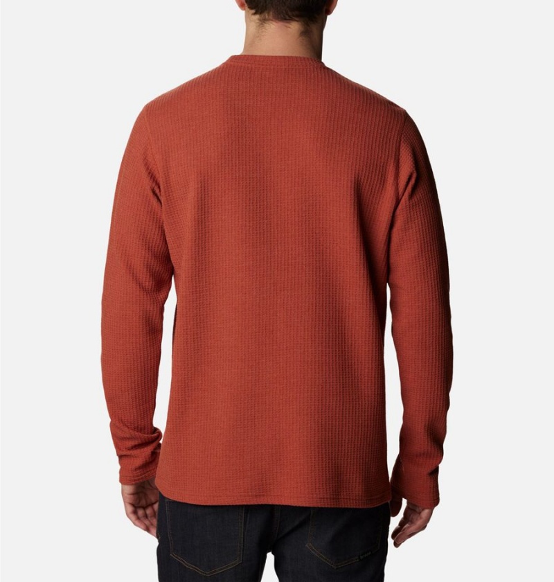 Red Men's Columbia Pine Peak II Waffle Long Sleeve Crew T-Shirt | NFTRY-4635