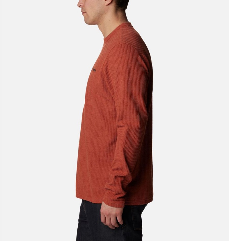 Red Men's Columbia Pine Peak II Waffle Long Sleeve Crew T-Shirt | NFTRY-4635