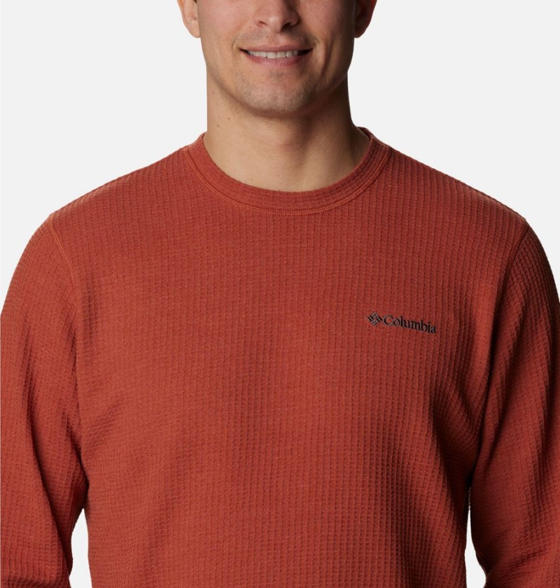 Red Men's Columbia Pine Peak II Waffle Long Sleeve Crew T-Shirt | NFTRY-4635