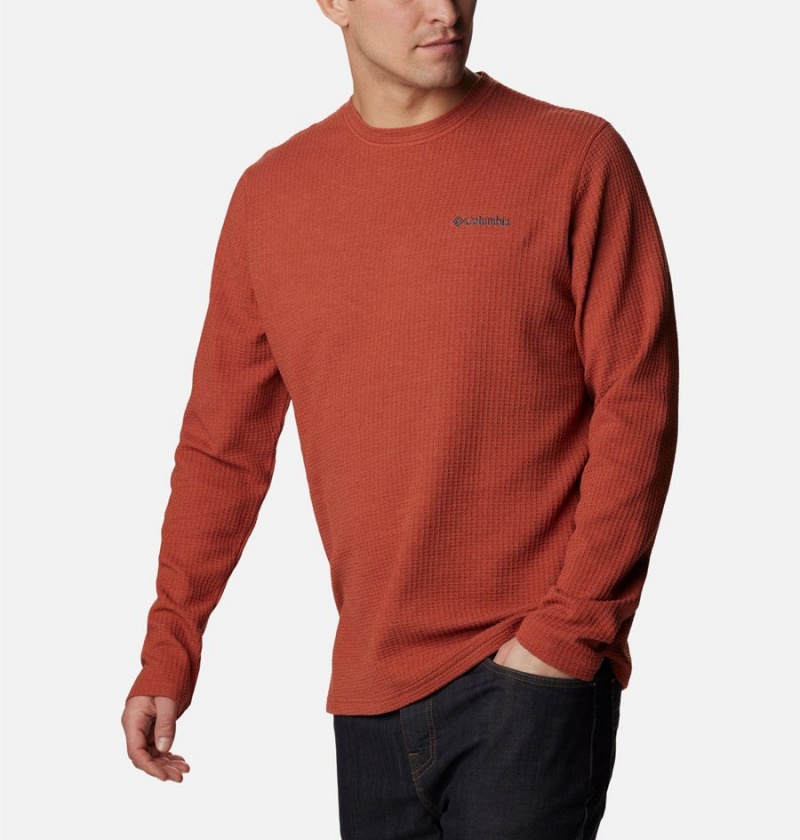 Red Men's Columbia Pine Peak II Waffle Long Sleeve Crew T-Shirt | NFTRY-4635