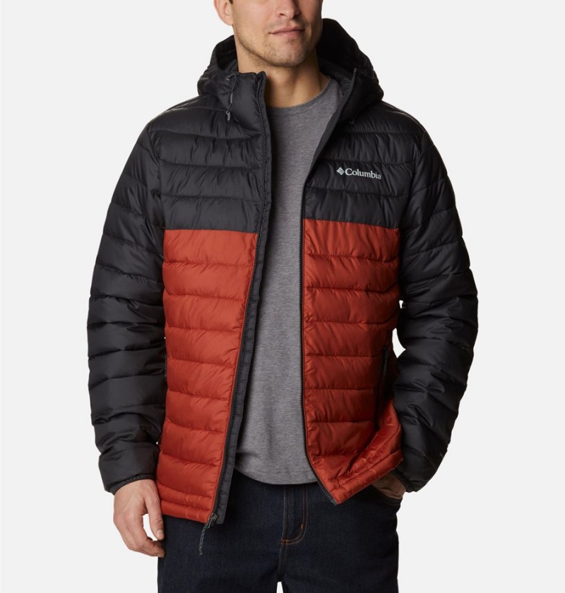 Red Men's Columbia Powder Lite Hooded Insulated Puffer Jacket | SWVJM-2793