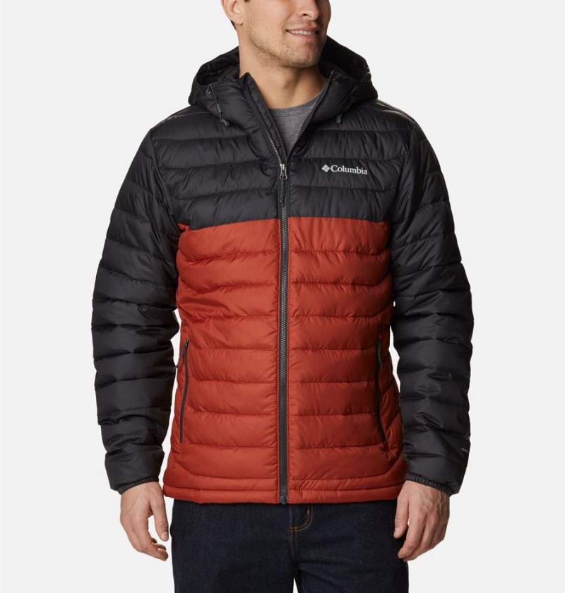 Red Men\'s Columbia Powder Lite Hooded Insulated Puffer Jacket | SWVJM-2793