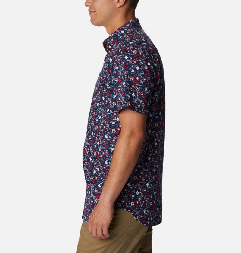 Red Men's Columbia Rapid Rivers Printed Short Sleeve Shirt | ENKBQ-2836