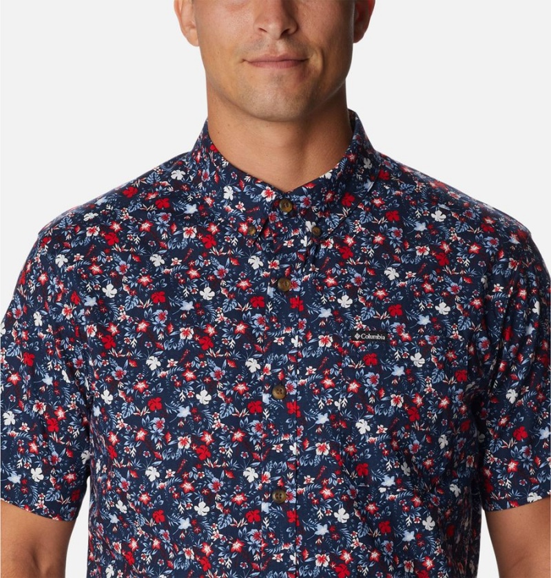 Red Men's Columbia Rapid Rivers Printed Short Sleeve Shirt | ENKBQ-2836