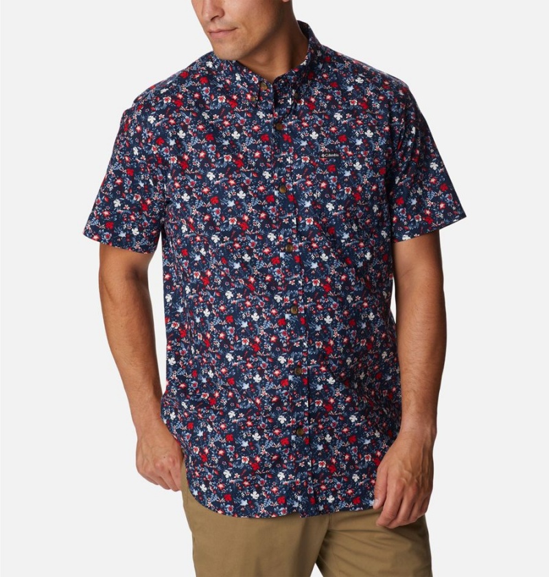 Red Men's Columbia Rapid Rivers Printed Short Sleeve Shirt | ENKBQ-2836