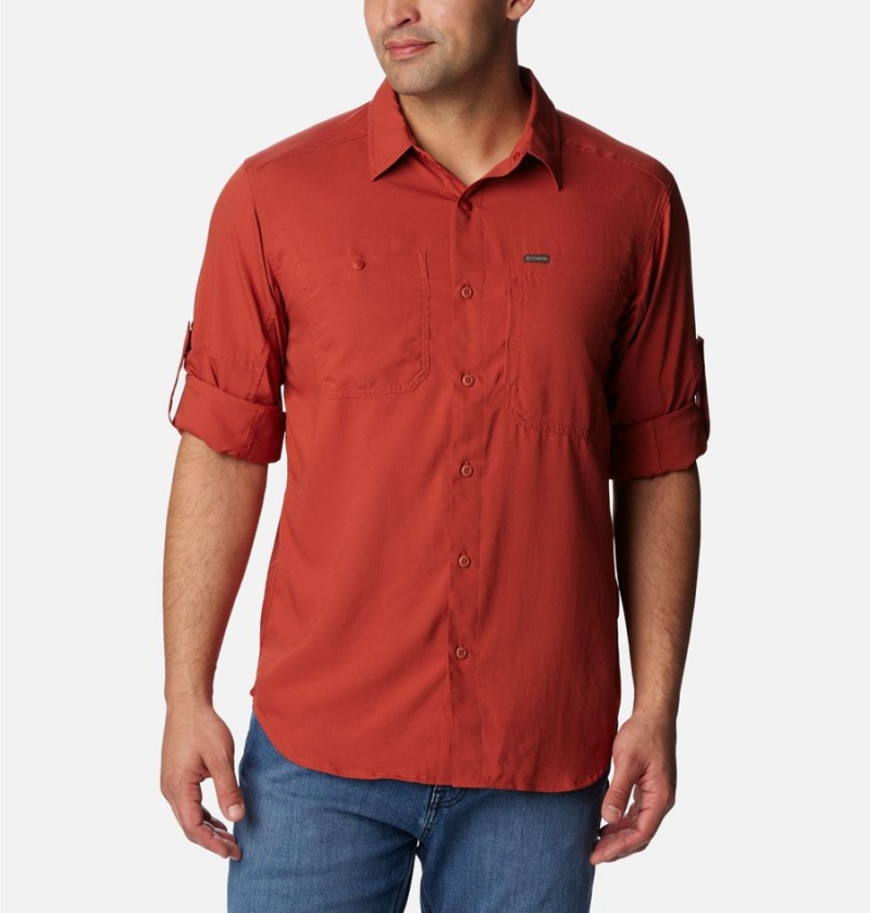 Red Men's Columbia Silver Ridge Utility Lite Long Sleeve Shirt | PLJMB-8260