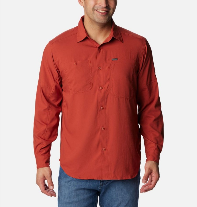 Red Men\'s Columbia Silver Ridge Utility Lite Long Sleeve Shirt | PLJMB-8260