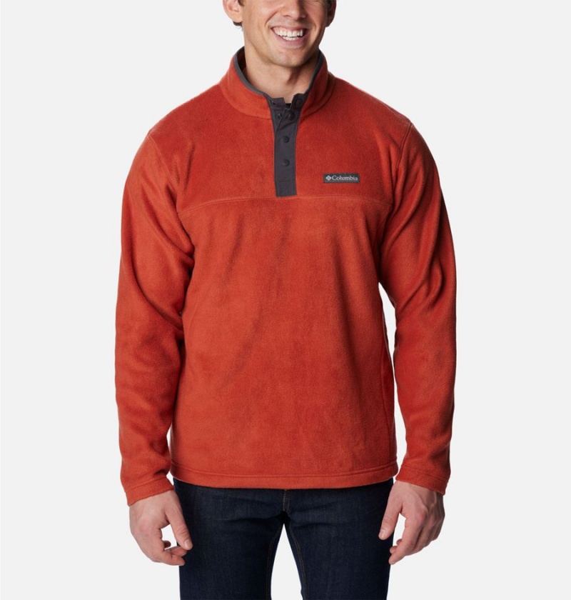 Red Men\'s Columbia Steens Mountain Half Snap Fleece Pullover | WOBKJ-9562