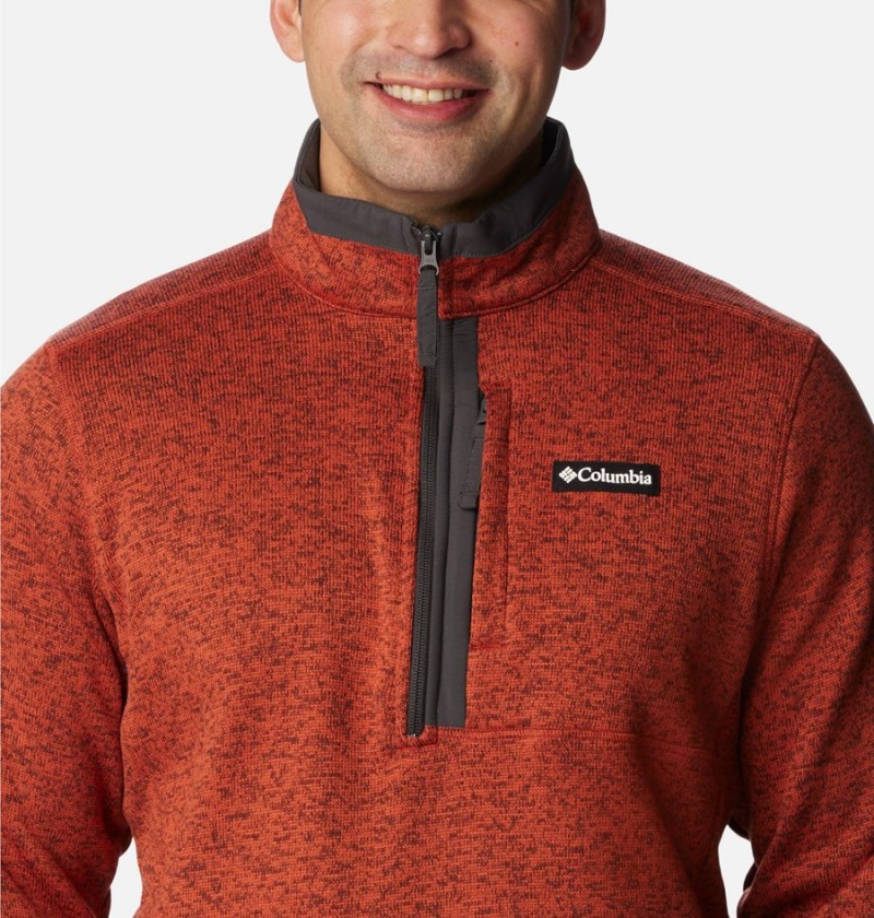 Red Men's Columbia Sweater Weather Fleece Half Zip Pullover | QSREZ-4102