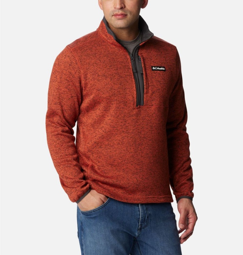 Red Men's Columbia Sweater Weather Fleece Half Zip Pullover | QSREZ-4102