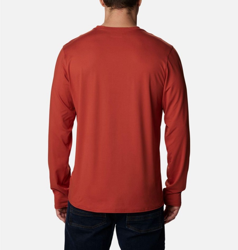 Red Men's Columbia Tech Trail Long Sleeve Crew II T-Shirt | QGHCU-3942