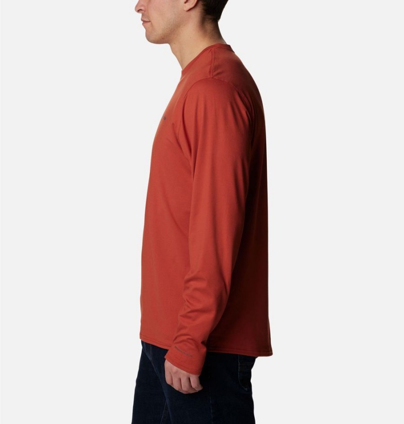 Red Men's Columbia Tech Trail Long Sleeve Crew II T-Shirt | QGHCU-3942