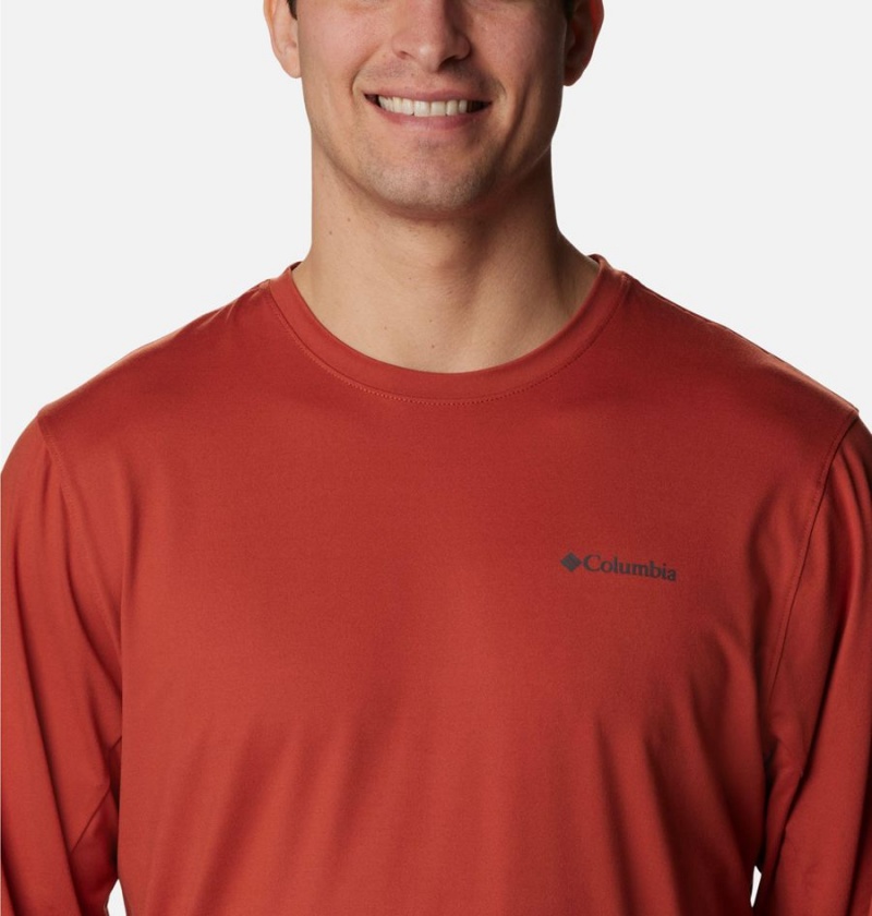 Red Men's Columbia Tech Trail Long Sleeve Crew II T-Shirt | QGHCU-3942