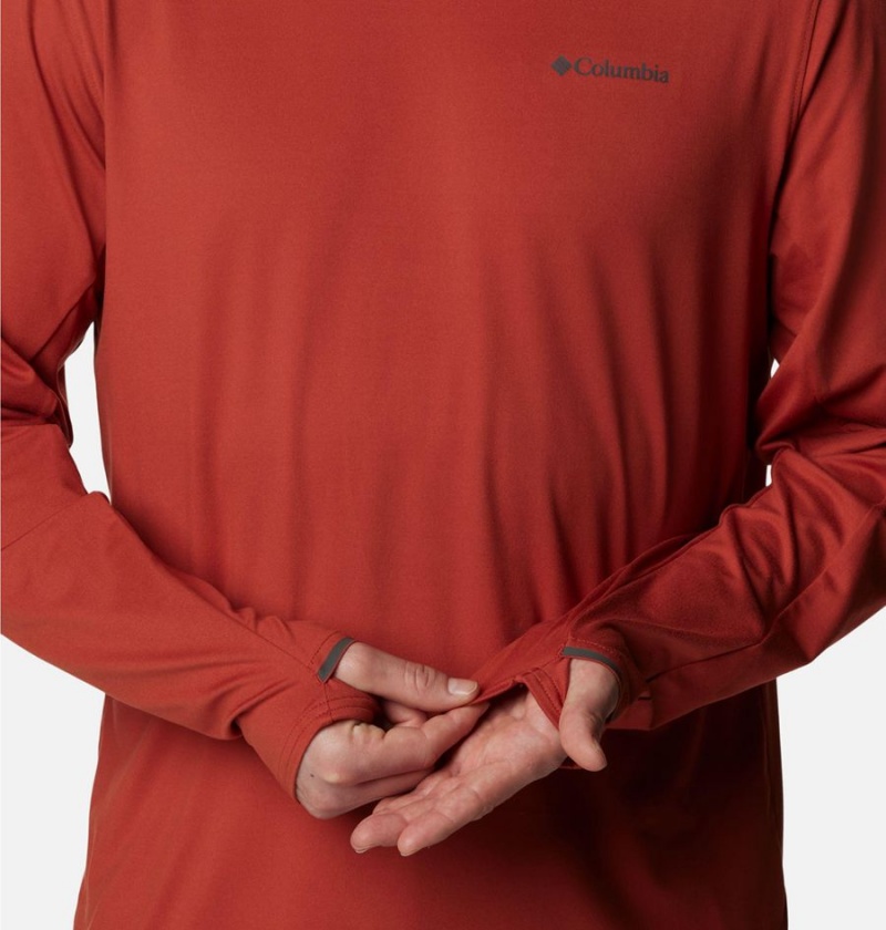 Red Men's Columbia Tech Trail Long Sleeve Crew II T-Shirt | QGHCU-3942