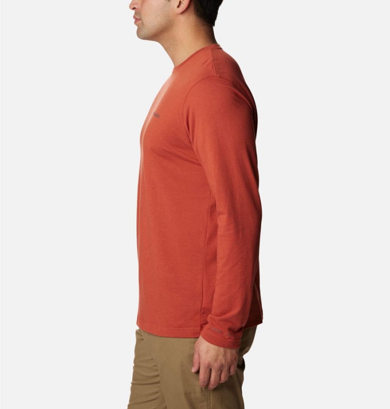 Red Men's Columbia Thistletown Hills Long Sleeve Crew T-Shirt | ZMAKC-8306