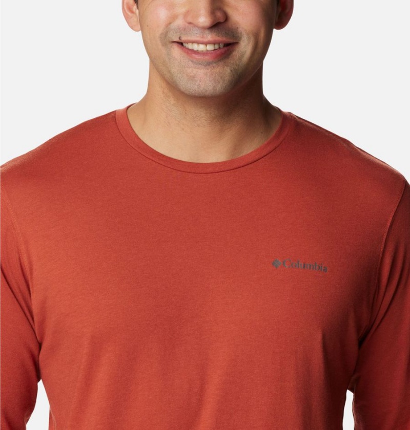 Red Men's Columbia Thistletown Hills Long Sleeve Crew T-Shirt | ZMAKC-8306