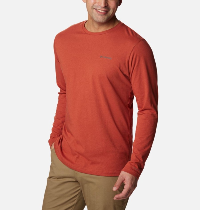 Red Men's Columbia Thistletown Hills Long Sleeve Crew T-Shirt | ZMAKC-8306