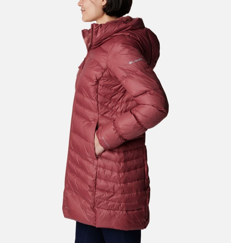 Red Women's Columbia Autumn Park Hooded Mid Puffer Jacket | FZQEY-6327