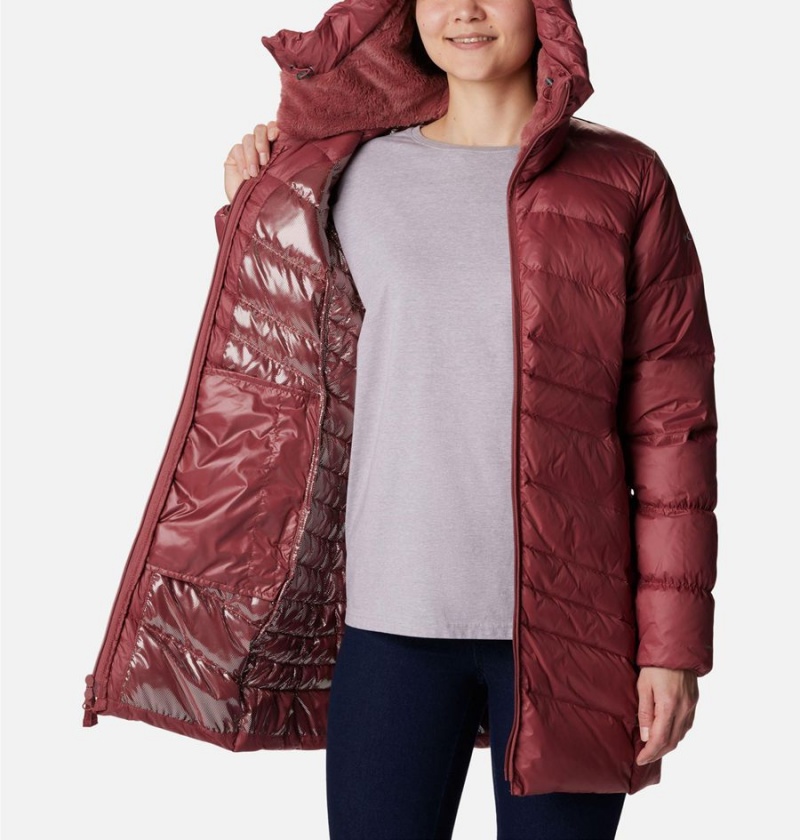 Red Women's Columbia Autumn Park Hooded Mid Puffer Jacket | FZQEY-6327