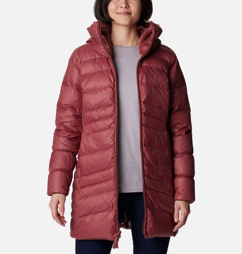 Red Women's Columbia Autumn Park Hooded Mid Puffer Jacket | FZQEY-6327