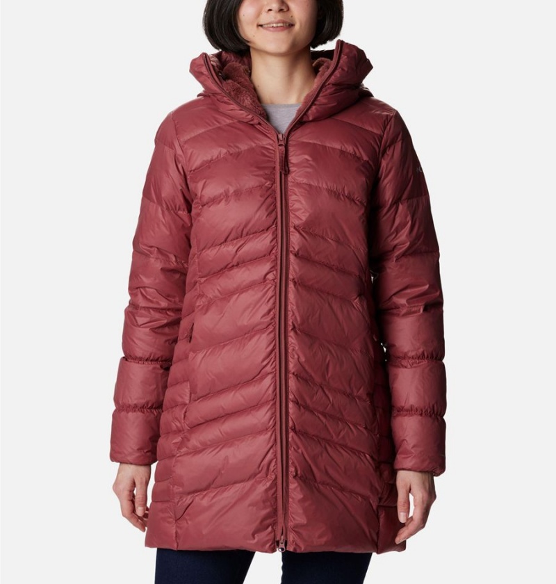 Red Women\'s Columbia Autumn Park Hooded Mid Puffer Jacket | FZQEY-6327