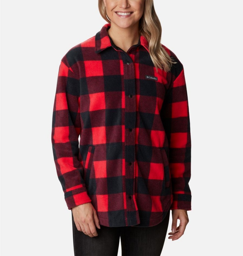 Red Women's Columbia Benton Springs Shirt Fleece Jacket | GVHUI-4097