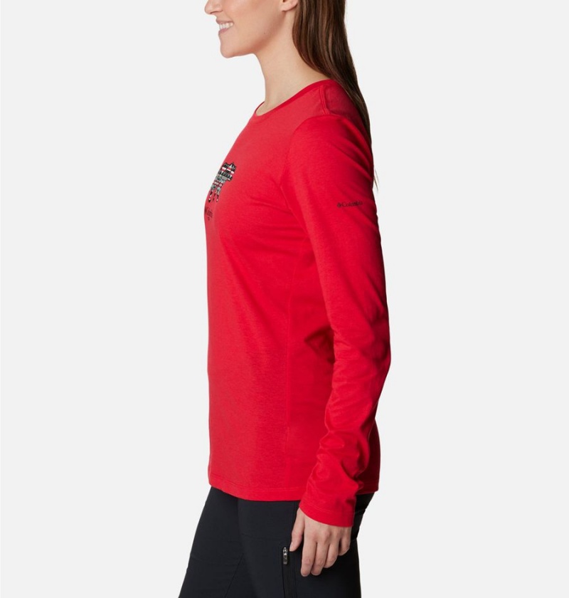 Red Women's Columbia Hidden Haven Long Sleeve T-Shirt | QJTNW-6958