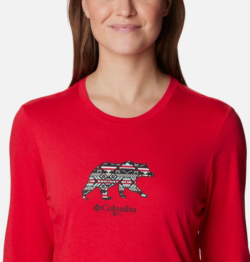 Red Women's Columbia Hidden Haven Long Sleeve T-Shirt | QJTNW-6958