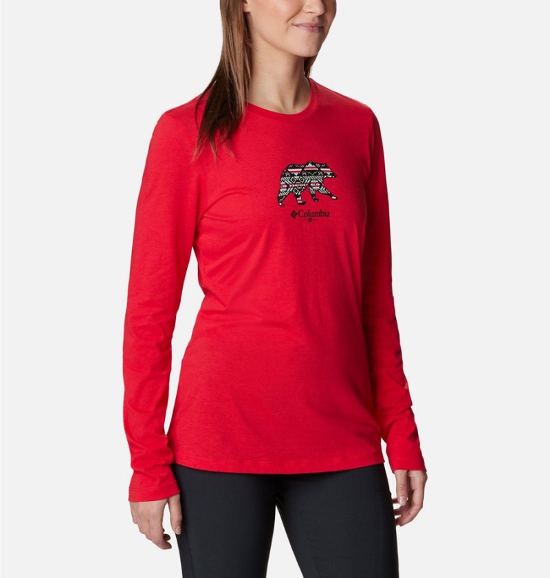 Red Women's Columbia Hidden Haven Long Sleeve T-Shirt | QJTNW-6958