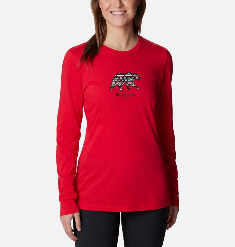 Red Women\'s Columbia Hidden Haven Long Sleeve T-Shirt | QJTNW-6958