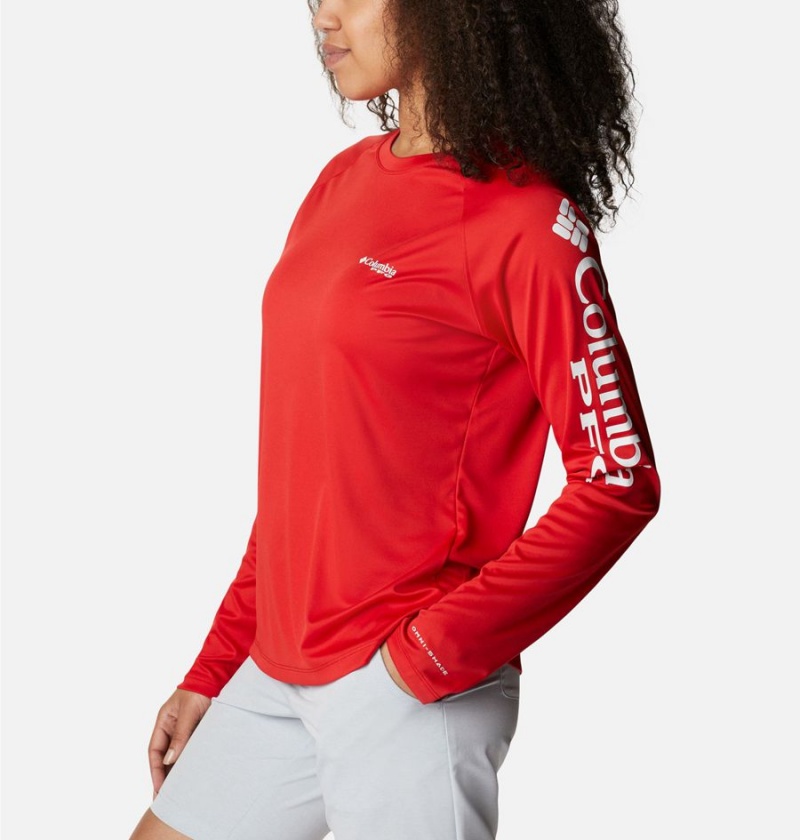 Red Women's Columbia PFG Tidal II Long Sleeve T-Shirt | EIGHB-9687