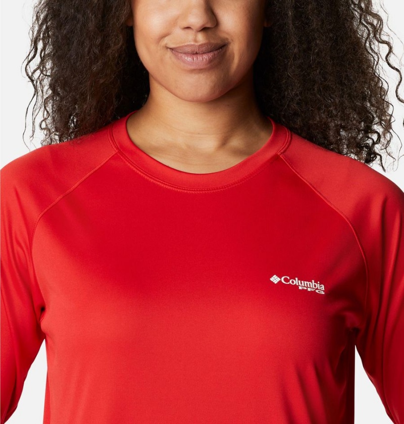 Red Women's Columbia PFG Tidal II Long Sleeve T-Shirt | EIGHB-9687