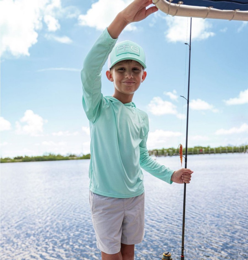 Turquoise Kids' Columbia PFG Terminal Tackle Hoodie | EHMRY-7093