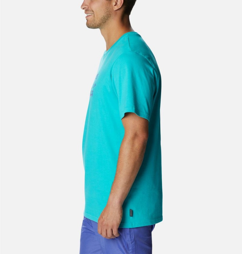 Turquoise Men's Columbia Explorers Canyon Back T-Shirt | NQBJR-1327