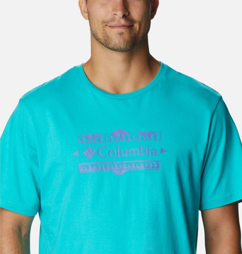 Turquoise Men's Columbia Explorers Canyon Back T-Shirt | NQBJR-1327