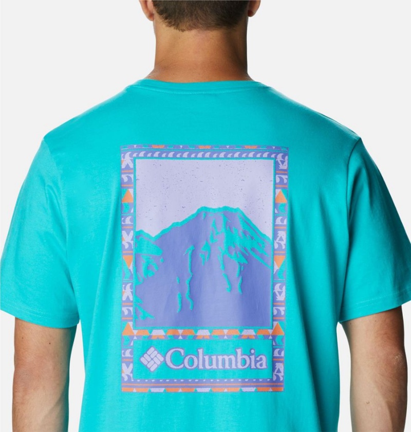 Turquoise Men's Columbia Explorers Canyon Back T-Shirt | NQBJR-1327