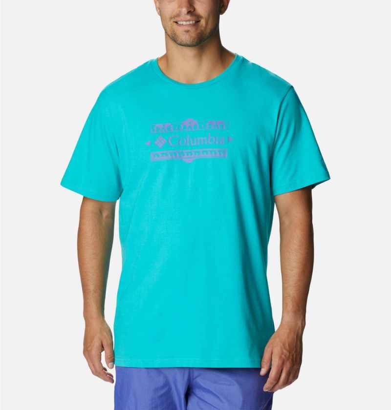 Turquoise Men\'s Columbia Explorers Canyon Back T-Shirt | NQBJR-1327