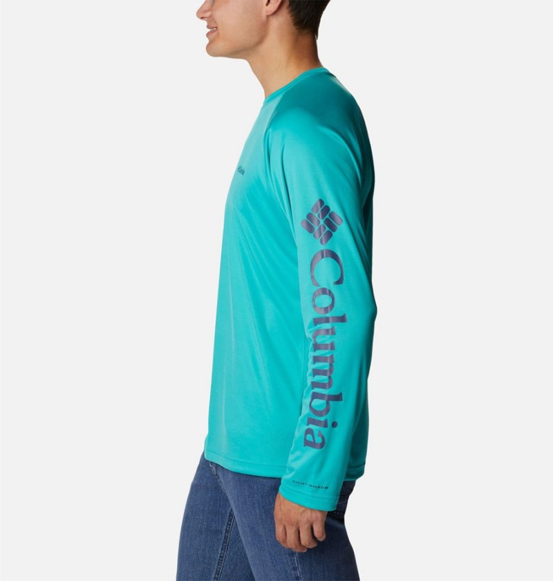 Turquoise Men's Columbia Fork Stream Long Sleeve T-Shirt | ERDTN-2918