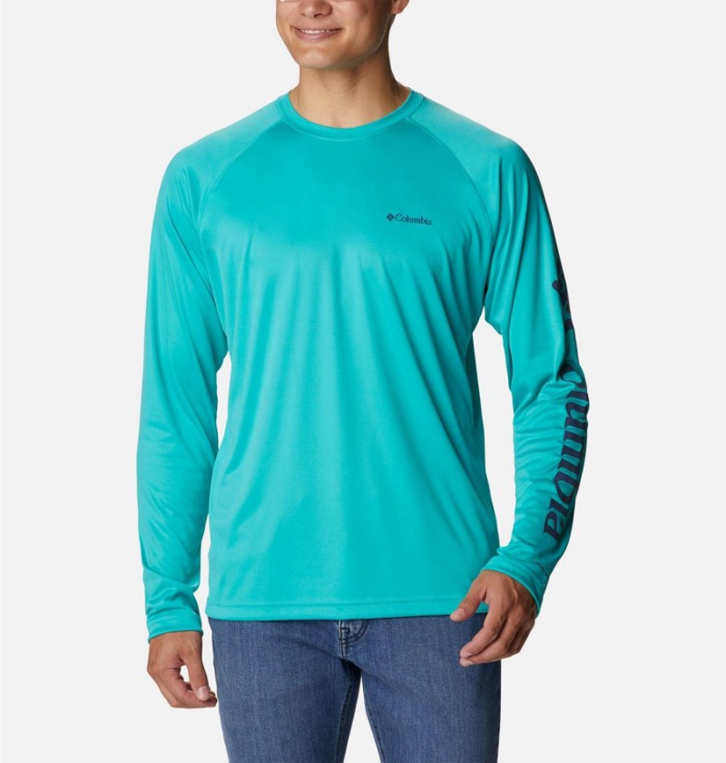 Turquoise Men's Columbia Fork Stream Long Sleeve T-Shirt | ERDTN-2918