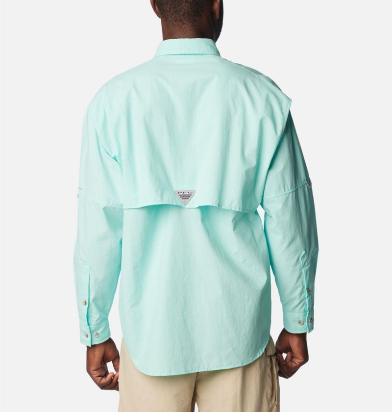 Turquoise Men's Columbia PFG Bahama II Long Sleeve Shirt | JMOET-3570