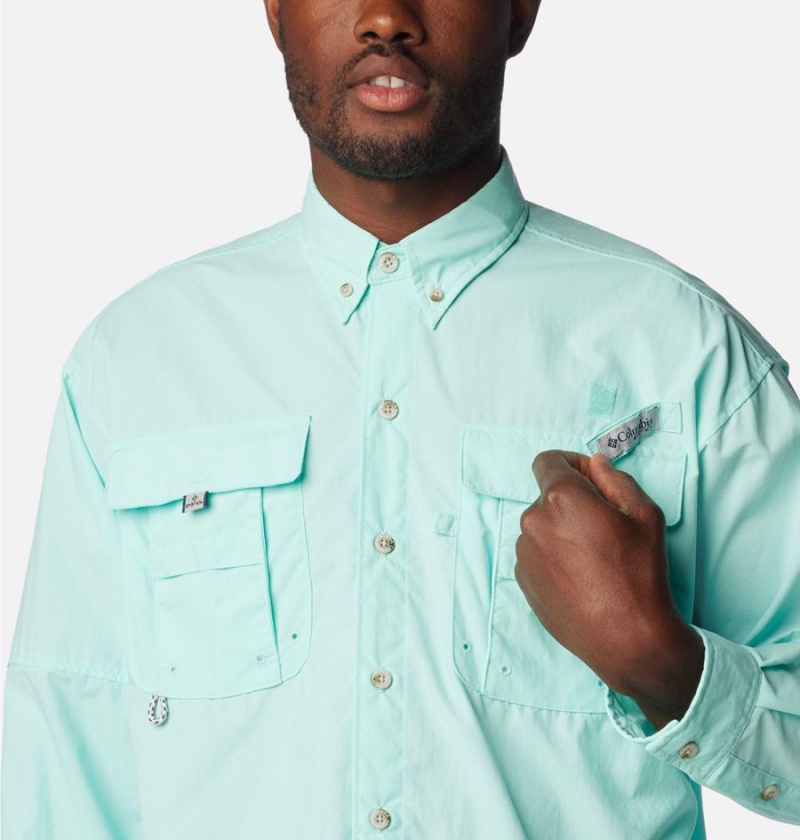 Turquoise Men's Columbia PFG Bahama II Long Sleeve Shirt | JMOET-3570