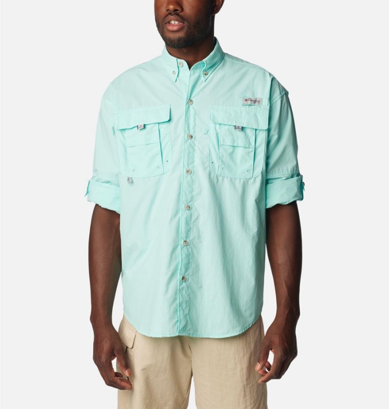 Turquoise Men's Columbia PFG Bahama II Long Sleeve Shirt | JMOET-3570