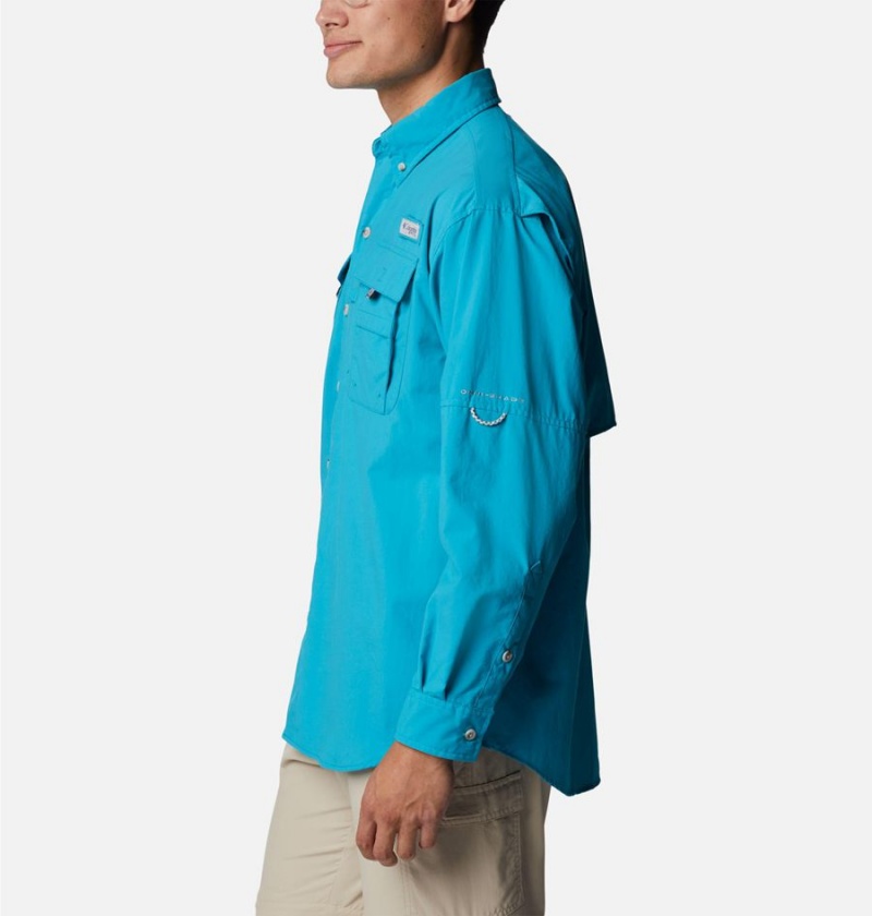 Turquoise Men's Columbia PFG Bahama II Long Sleeve Shirt | EACSD-6759