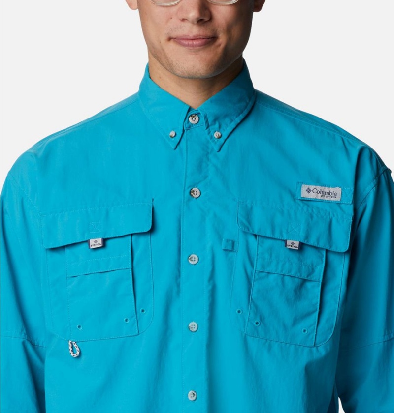 Turquoise Men's Columbia PFG Bahama II Long Sleeve Shirt | EACSD-6759