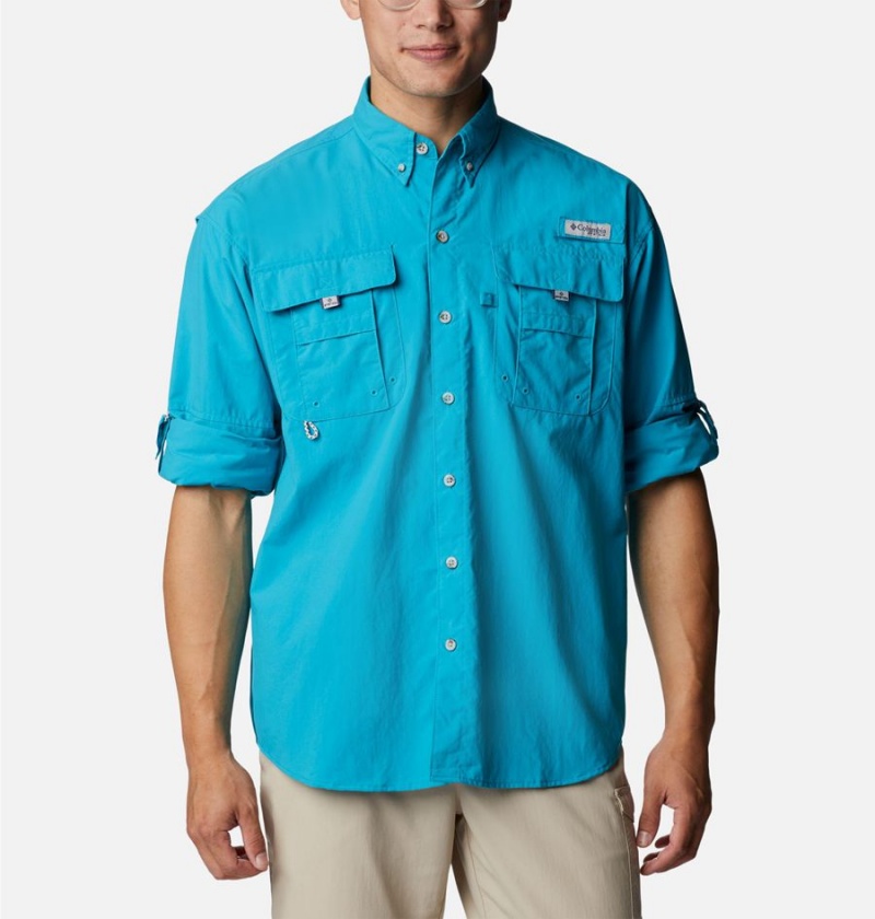 Turquoise Men's Columbia PFG Bahama II Long Sleeve Shirt | EACSD-6759